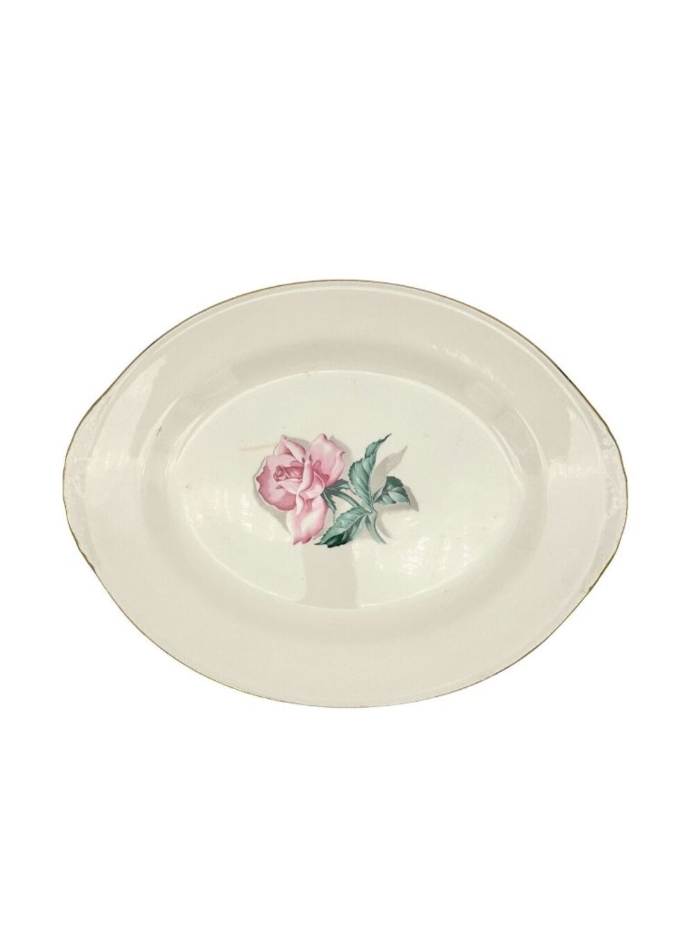 Homer Laughlin Oval China Platter Nautilus Rhythm Rose 2 Eggshell 13.5x10.5 Inch